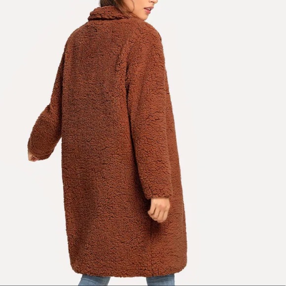 LAST ONE SALE Rust Long Teddy Coat w Pockets - Picture 3 of 6